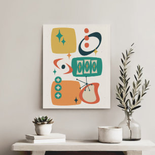 Atomic Age Mid Century Abstract Teal Orange Yellow Canvas Print