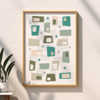 Atomic Age Mid Century Modern Blocks Green Teal