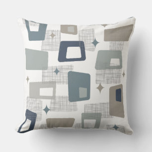 Atomic Age - Mid Century Modern Blocks Grey Throw Pillow