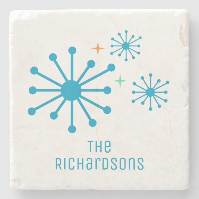 Atomic Age Mid Century Modern Personalized Retro  Stone Coaster (Front)