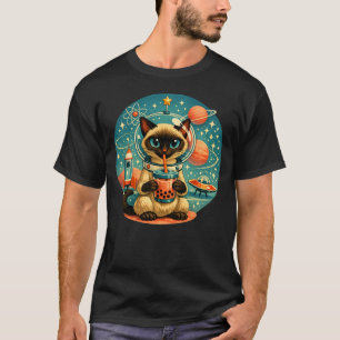 Atomic Age Outer Space Boba Siamese Astronaut Cat T-Shirt