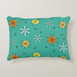 Atomic Age Planets Starbursts Turquoise Accent Pillow