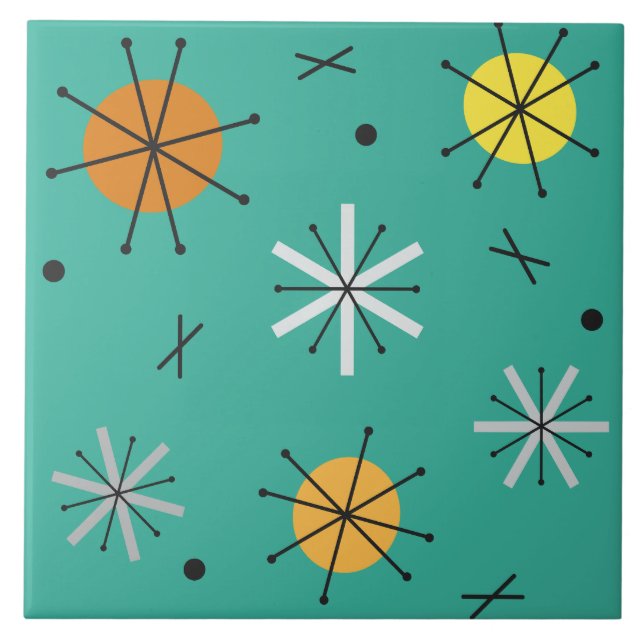 Atomic Age Planets Starbursts Turquoise Tile (Front)