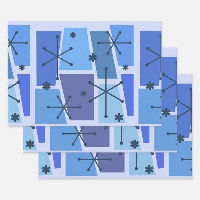 Atomic Age Pop Art Blue Wrapping Paper Sheet (Set)