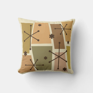 Atomic Age Pop Art Brown Throw Pillow