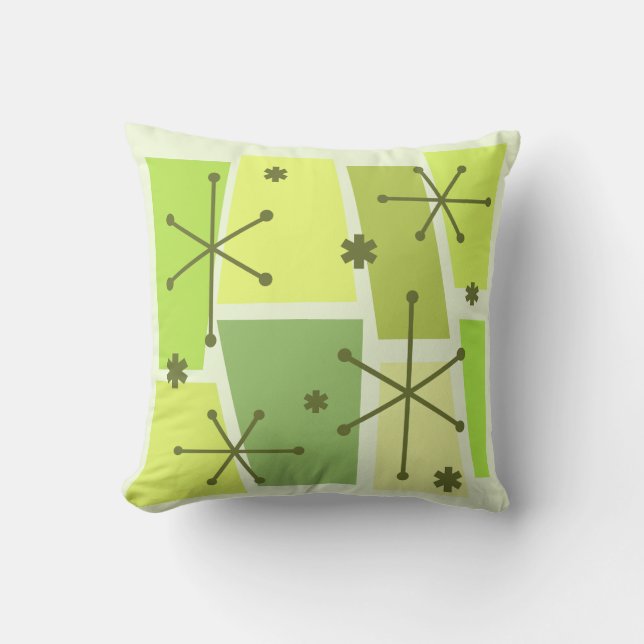 Atomic Age Pop Art Chartreuse Throw Pillow (Front)