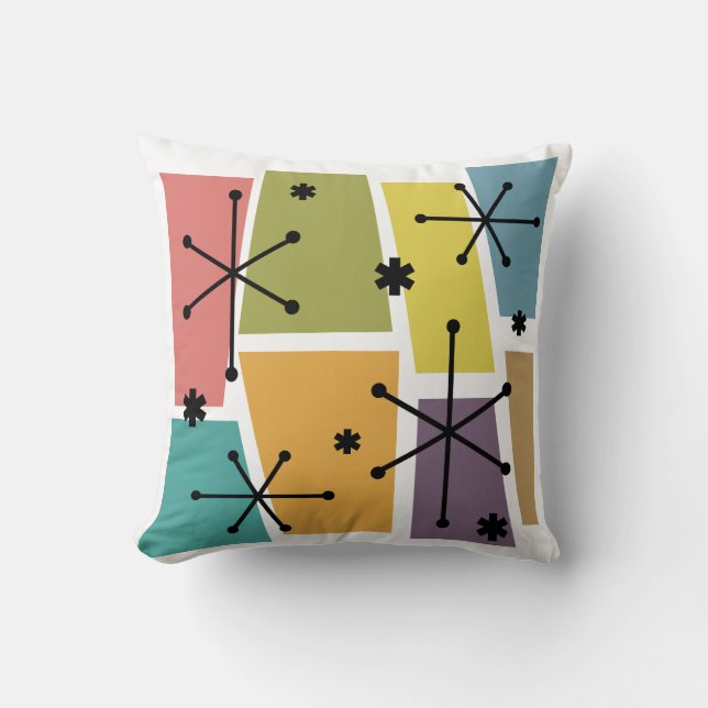 Atomic Age Pop Art Multicolored Throw Pillow (Front)