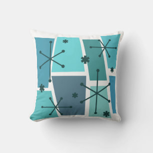 Atomic Age Pop Art Turquoise Throw Pillow