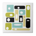 Atomic Age Rectangles And Ovals Mid Century Tile<br><div class="desc">This funky mid century modern ceramic tile features abstract rectangles and white ovals, in the colours of aqua blue, avocado green, yellow, white, and black. This will make a fantastic addition to your tiling project!</div>