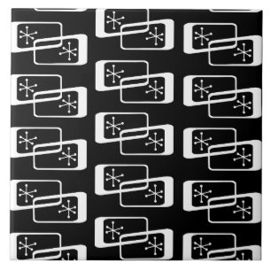 Atomic Age Rectangles Black White Tile