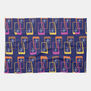 Atomic Age Rectangles Purple Colourful Kitchen Towel