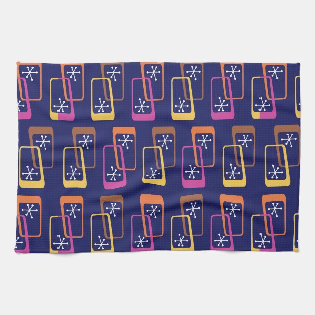 Atomic Age Rectangles Purple Colourful Kitchen Towel (Horizontal)