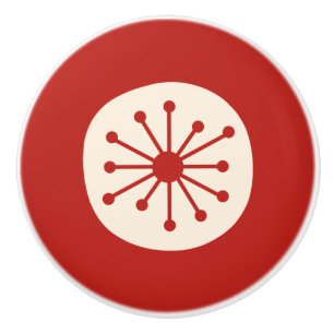 Atomic Age Retro 50s Mid Century Red and Cream Ceramic Knob