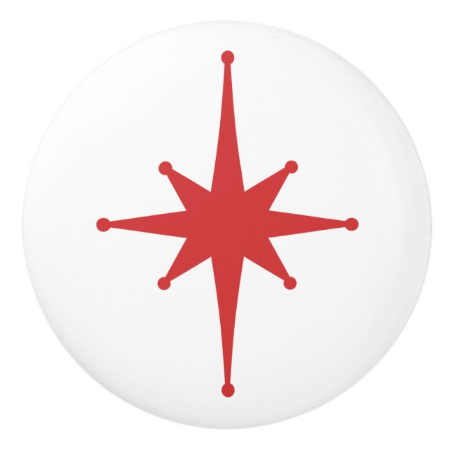 Atomic Age Retro 50s Starburst Single in Red Ceramic Knob (Front)