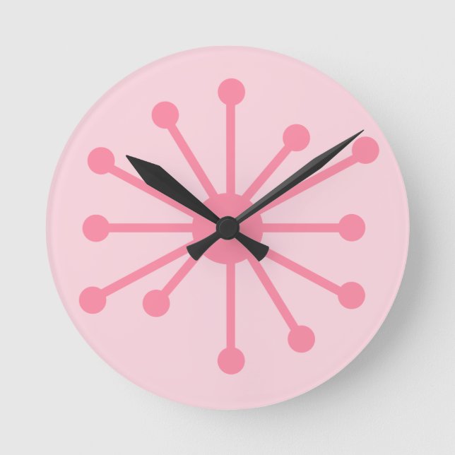 Atomic Age Retro Atom Single in Pink Round Clock (Front)