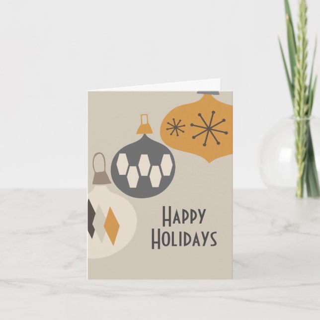 Atomic Age Retro Ornaments Happy Holidays  Holiday Card (Front)