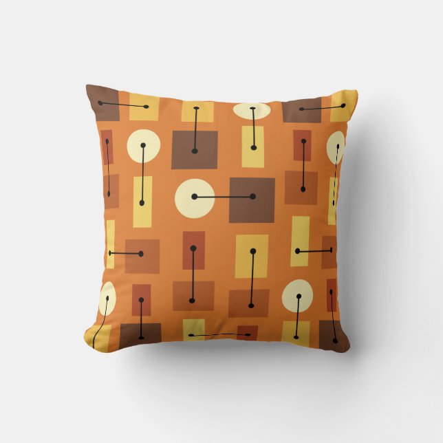 Atomic Age Simple Shapes Orange Throw Pillow (Front)