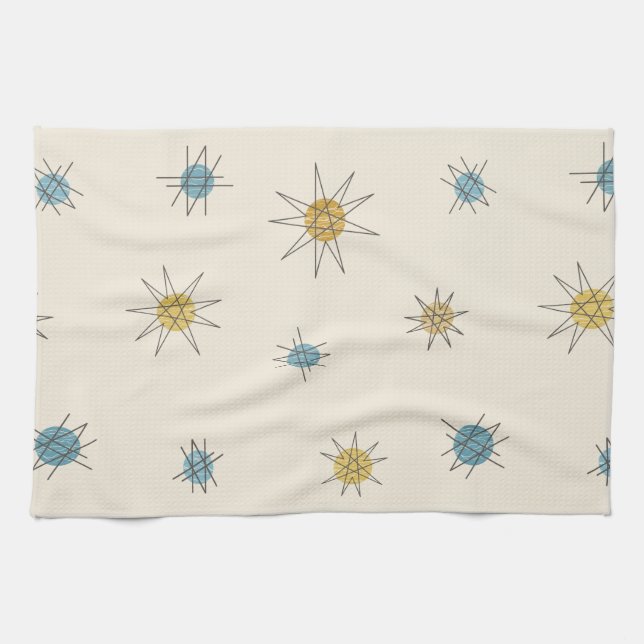 Atomic Age Sputnik Starburst Planets Kitchen Towel (Horizontal)