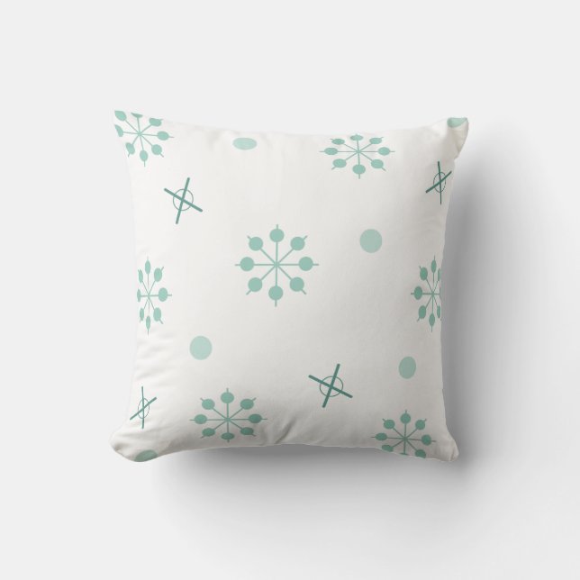 Atomic Age Sputnik Starbursts Winter Green Throw Pillow (Front)
