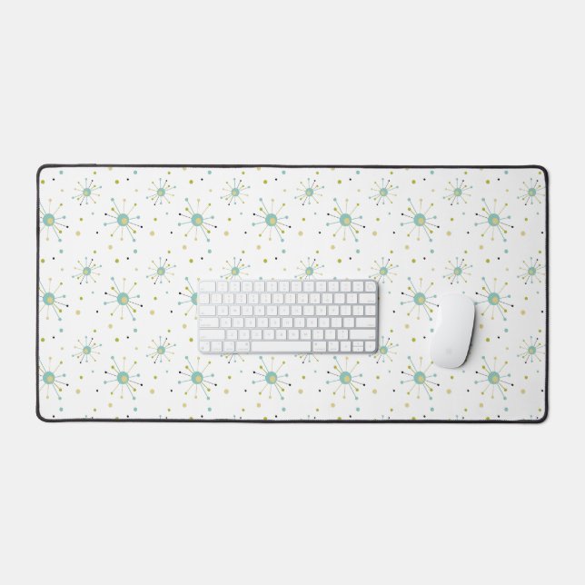 Atomic Age Starburst Blue Yellow Green Mid-century Desk Mat (Keyboard & Mouse)