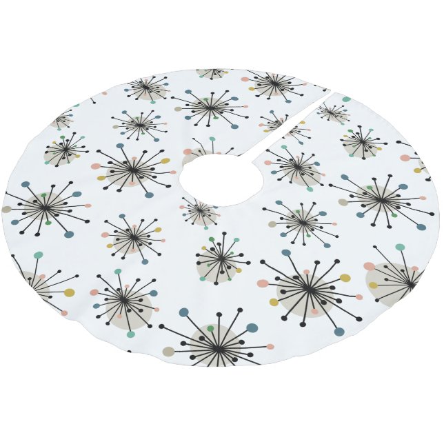 Atomic Age Starburst Mid Century Modern Christmas Brushed Polyester Tree Skirt (Angled)