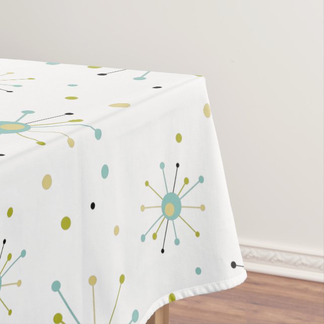 Atomic Age Starburst Pattern Mid Century Modern Tablecloth (In Situ)