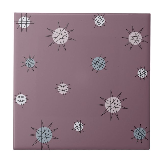 Atomic Age Starburst Planets Dark Mauve Tile (Front)