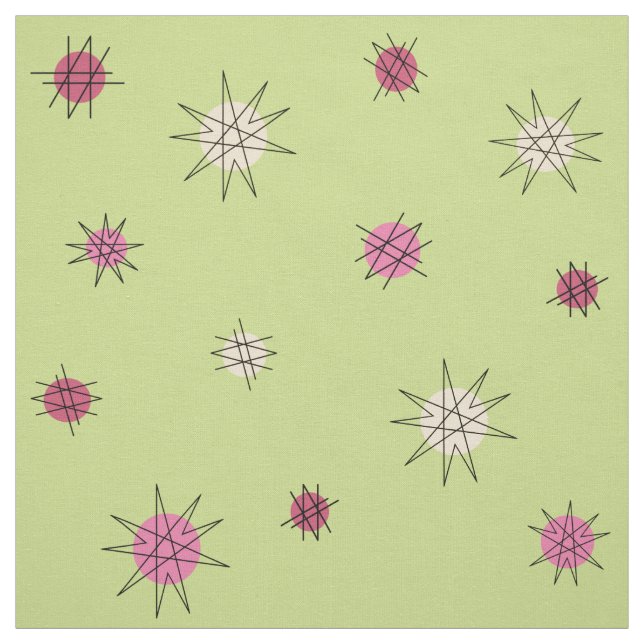 Atomic Age Starburst Planets Lime Green Fabric (Swatch)