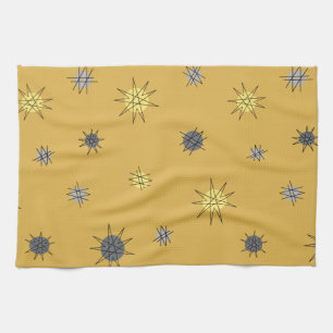 Atomic Age Starburst Planets Ochre Grey Kitchen Towel