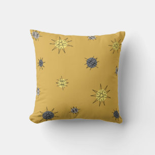 Atomic Age Starburst Planets Ochre Grey Throw Pillow