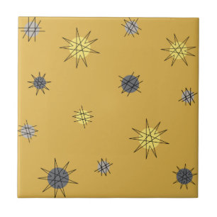 Atomic Age Starburst Planets Ochre Grey Tile