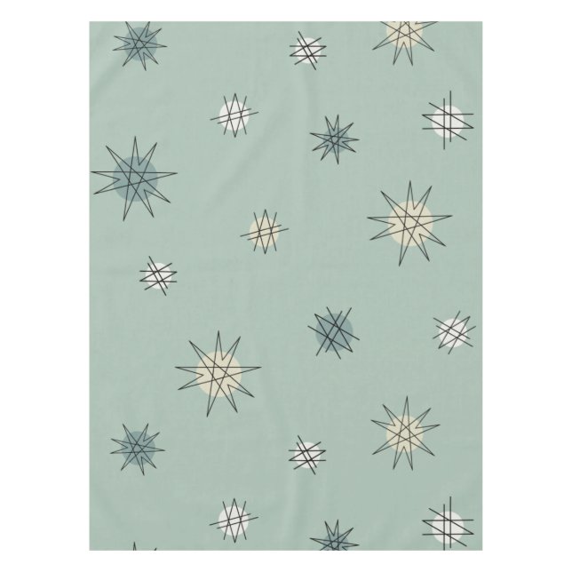 Atomic Age Starburst Planets Sage Green Tablecloth (Front)