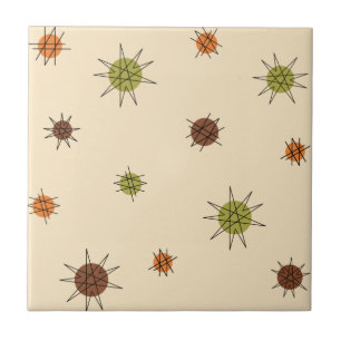 Atomic Age Starburst Planets Tan Brown Tile
