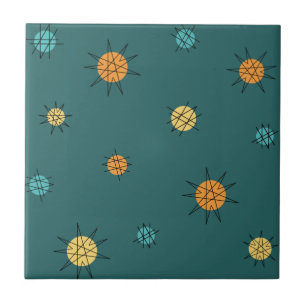 Atomic Age Starburst Planets Teal Tile