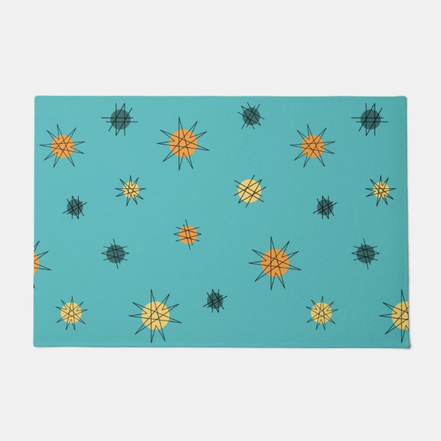 Atomic Age Starburst Planets Turquoise Doormat (Front)