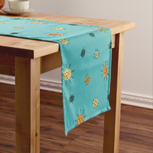 Atomic Age Starburst Planets Turquoise Short Table Runner