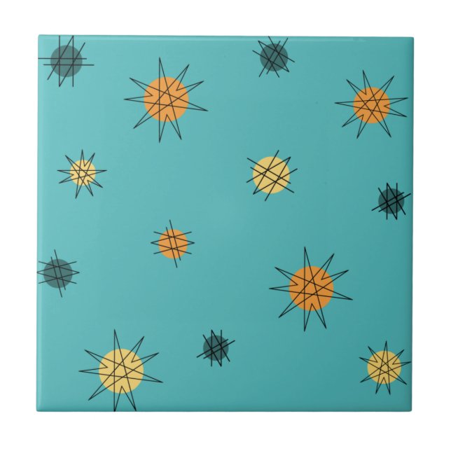Atomic Age Starburst Planets Turquoise Tile (Front)