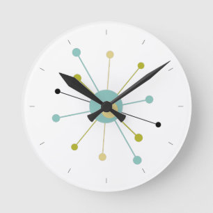 Atomic Age Starburst With Lines Mid Century Round Clock