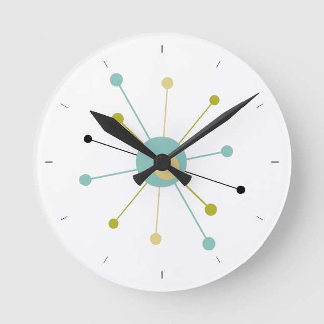Atomic Age Starburst With Lines Mid Century Round Clock (Front)