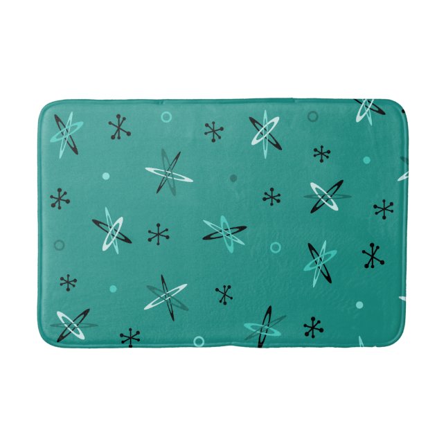 Atomic Age Starbursts Teal Bath Mat (Front)