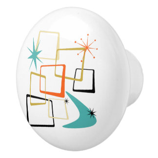 Atomic Age Stars Boomerang Squares Mid-Century Ceramic Knob