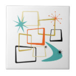 Atomic Age Stars Boomerang Squares Mid Century Tile<br><div class="desc">Add that splash of fun and colour to your kitchen or bathroom with this fabulous atomic era mid century modern ceramic tile. This design features abstract squares,  starbursts,  and a boomerang in the colours of orange,  turquoise,  yellow,  gold,  and black... so funky!</div>