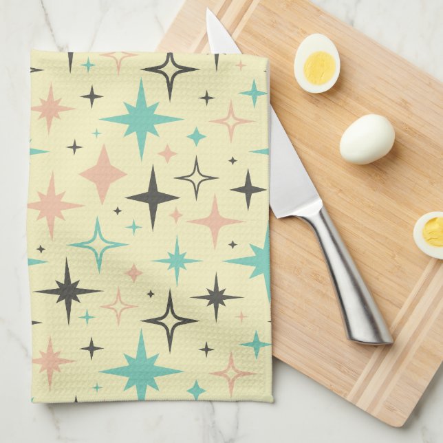 Atomic Age Stars on Yellow Mid Century Kitchen Towel (Quarter Fold)