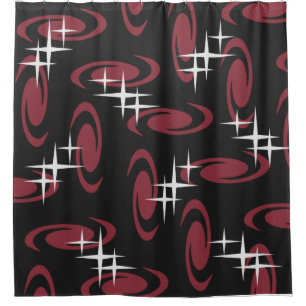 Atomic Age Swirls Stars Pattern Black Maroon