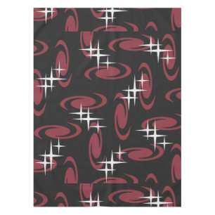 Atomic Age Swirls Stars Pattern Black Maroon Tablecloth