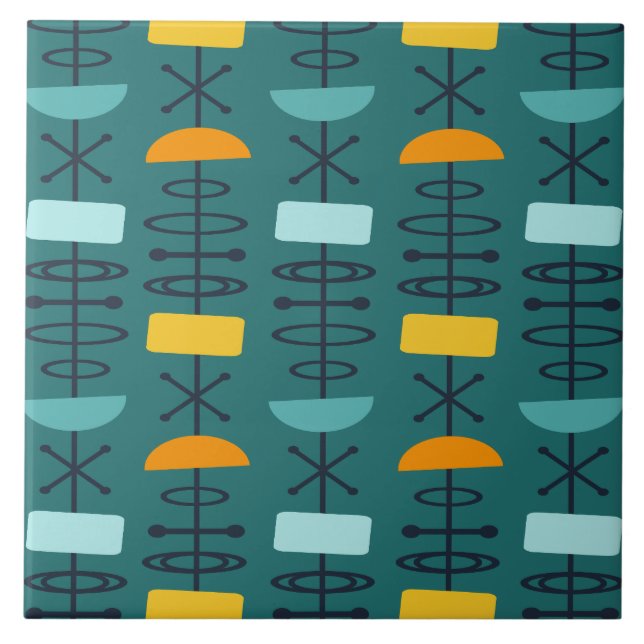 Atomic Age Symbols Teal Multicolored Tile (Front)