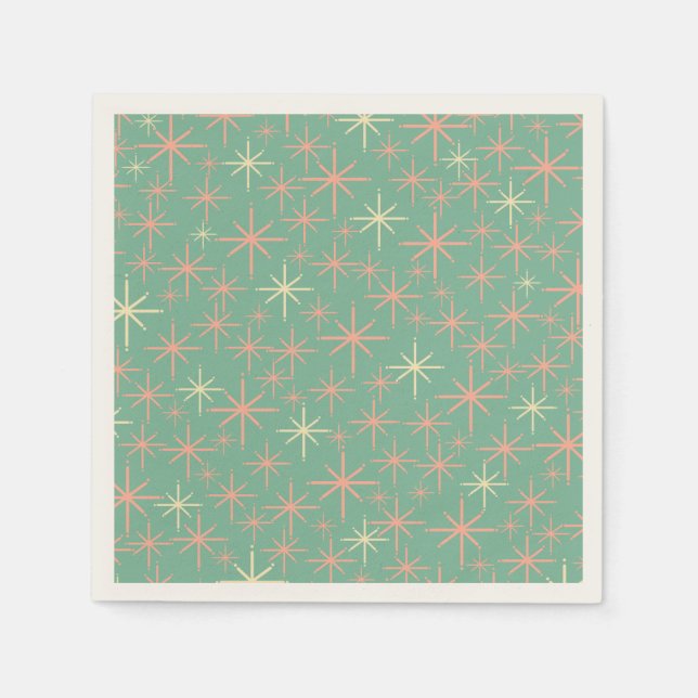 Atomic Age Twinkling Retro Stars Teal Mint Pink Napkin (Front)