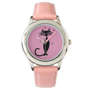 ATOMIC BLACK CAT PINK RETRO WRIST WATCH