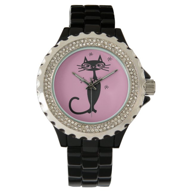ATOMIC BLACK CAT RETRO LADIES WRIST WATCH (Front)