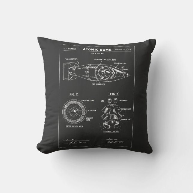 Atomic Bomb Blueprint Sketch Throw Pillow (Front)